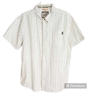 Dravus Men's‎ White Button Up Short Sleeve Shirt Collared Geometric Size XL